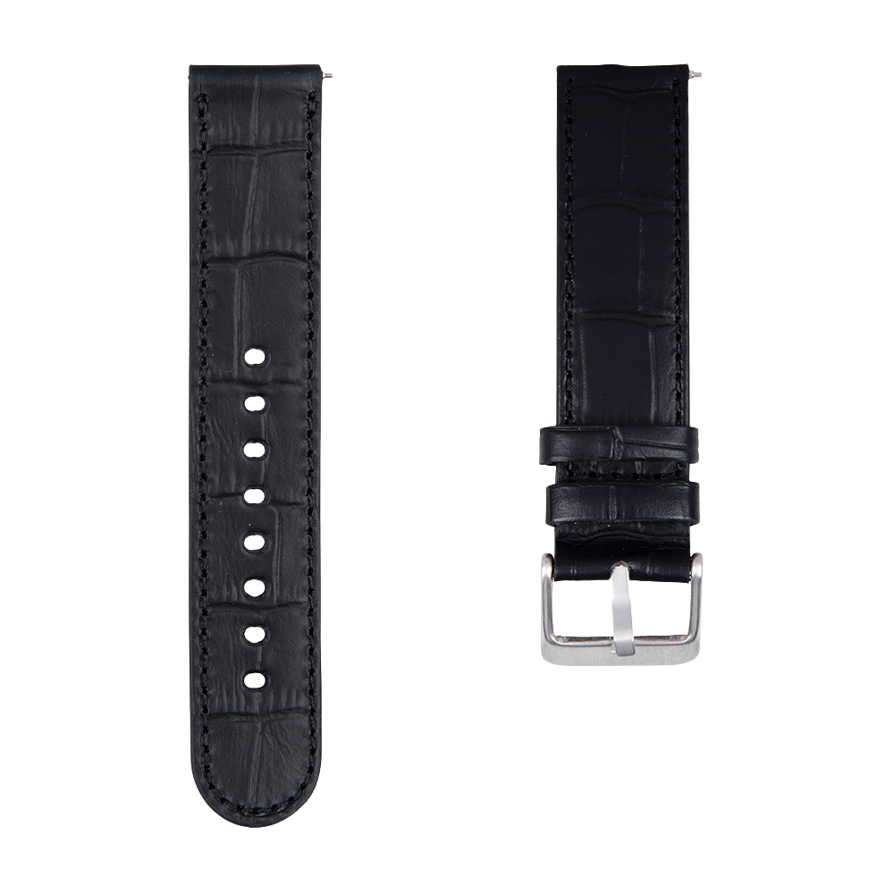 Wearable Watchstrap | Zwart croc | Zilver | 20 mm |